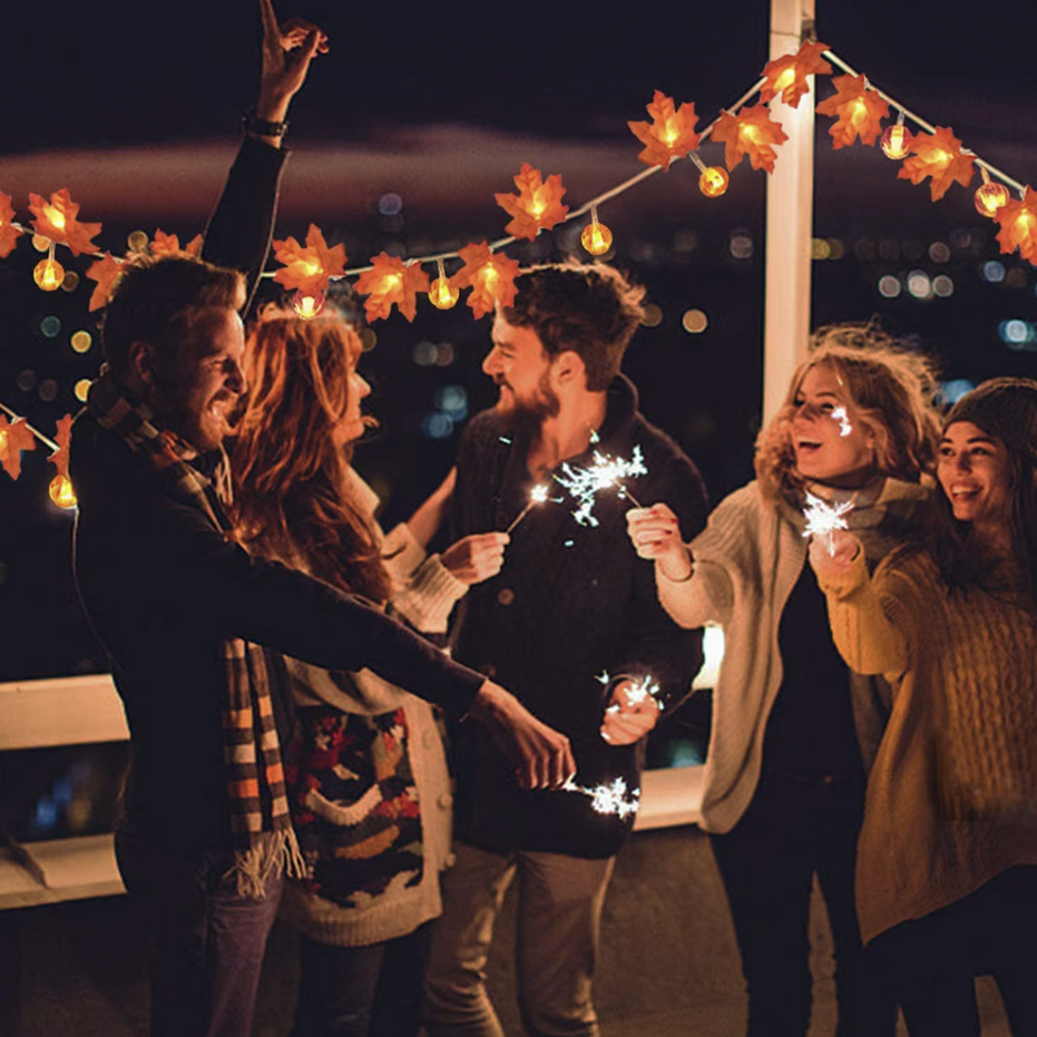 Maple Leaf & Pumpkin LED String Lights