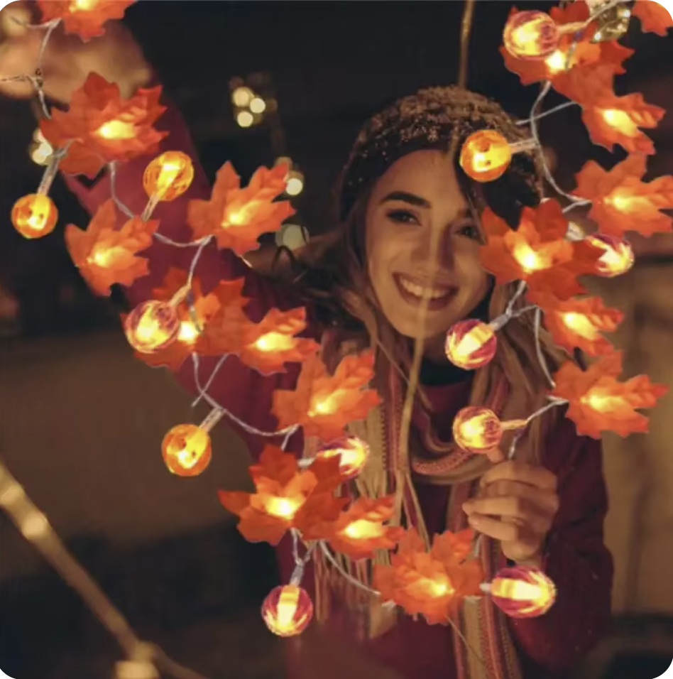 Maple Leaf & Pumpkin LED String Lights