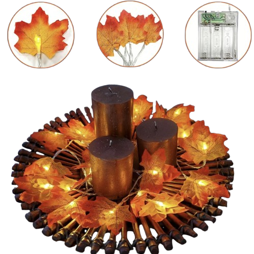 Maple Leaf & Pumpkin LED String Lights