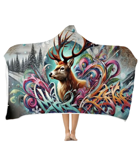 Hooded Blanket - Graffiti Deer